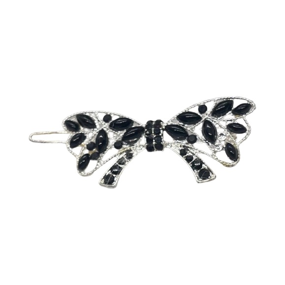 Chic Black and Silver Crystal Butterfly Hair Clip 2.5” - Picture 2 of 3